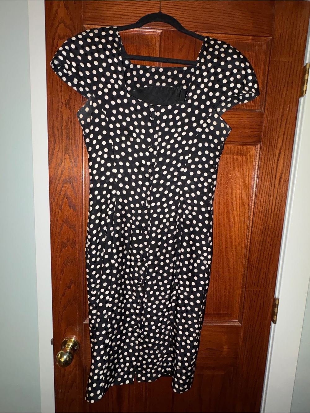 Adrianna Papell Black Sheath Dress with White Polka Dots - Picture 3 of 7